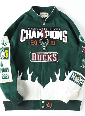 杜戴克NBA雄鹿夺冠夹克男女潮牌外套冠军加厚宽松棒球服