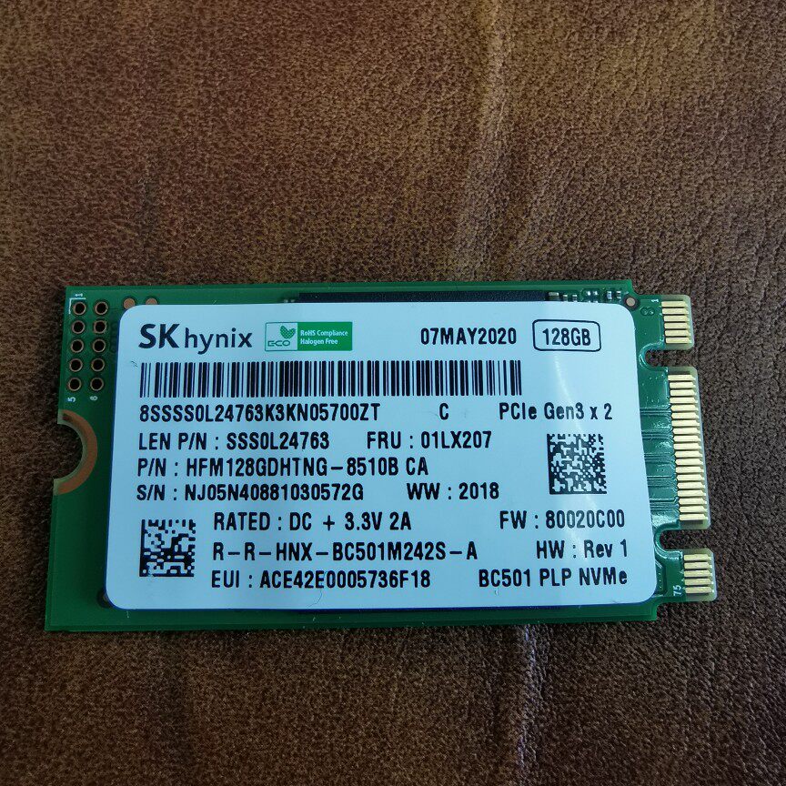 sk海力士bc501 128g nvme协议 m.2 2242 ssd固态硬盘 fru 01lx207