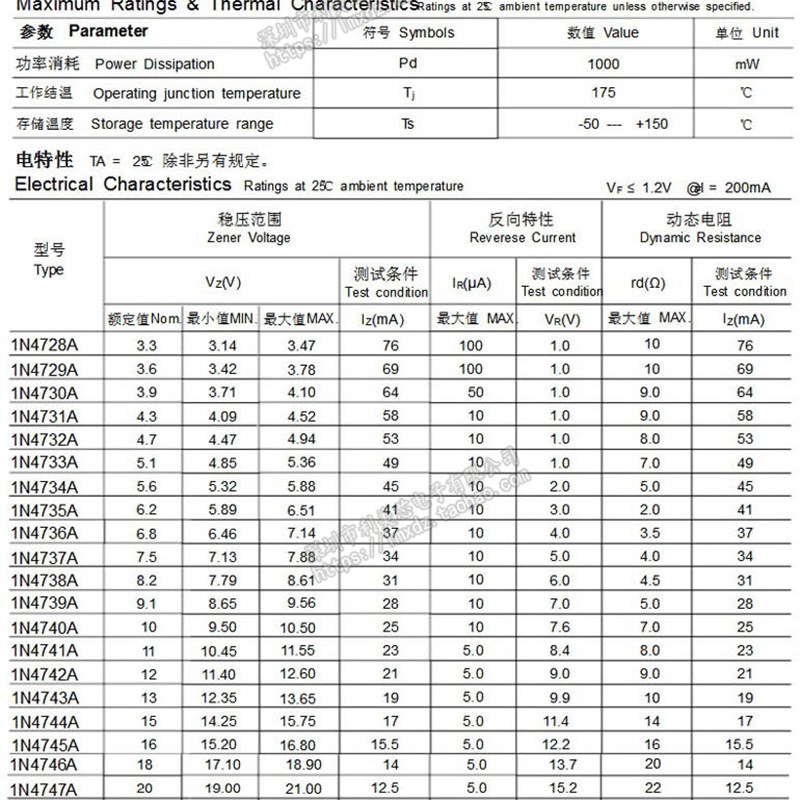 (50个f)d 1W稳f压二极管 1N4755A IN4755A 43V直插DO-41玻璃管