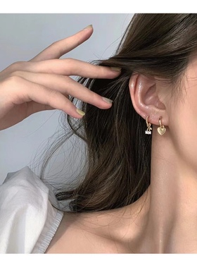 夏日入场券 爱心樱桃耳钉各一对 925银针