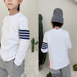 熊孩子家秋款Tb儿童四道杠纯棉金典长袖T恤中大童打底衫上衣潮