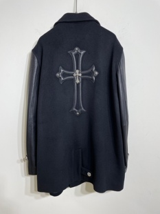 男士 2021秋冬新款 饰中长款 925银扣装 风衣外套 羊绒拼接牛皮大衣