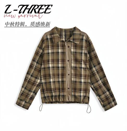 【中秋特辑】L-THREE『时髦人设』复古绿格纹衬衣 L3568