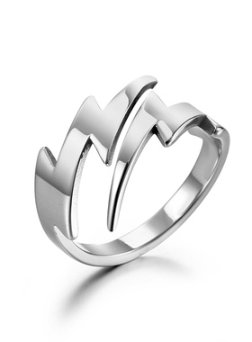 个性独特尾戒银色闪电介子钛钢男士开口戒指男生指环大码可调节潮