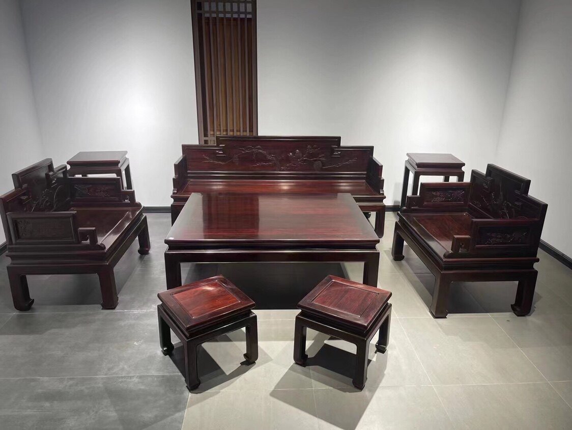 正宗印度小叶紫檀明式花鸟沙发八件套红木家具重器客厅摆设收藏