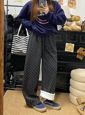 【鱼姐天花板女装节】加绒波点糯米显瘦高腰阔腿裤25122601