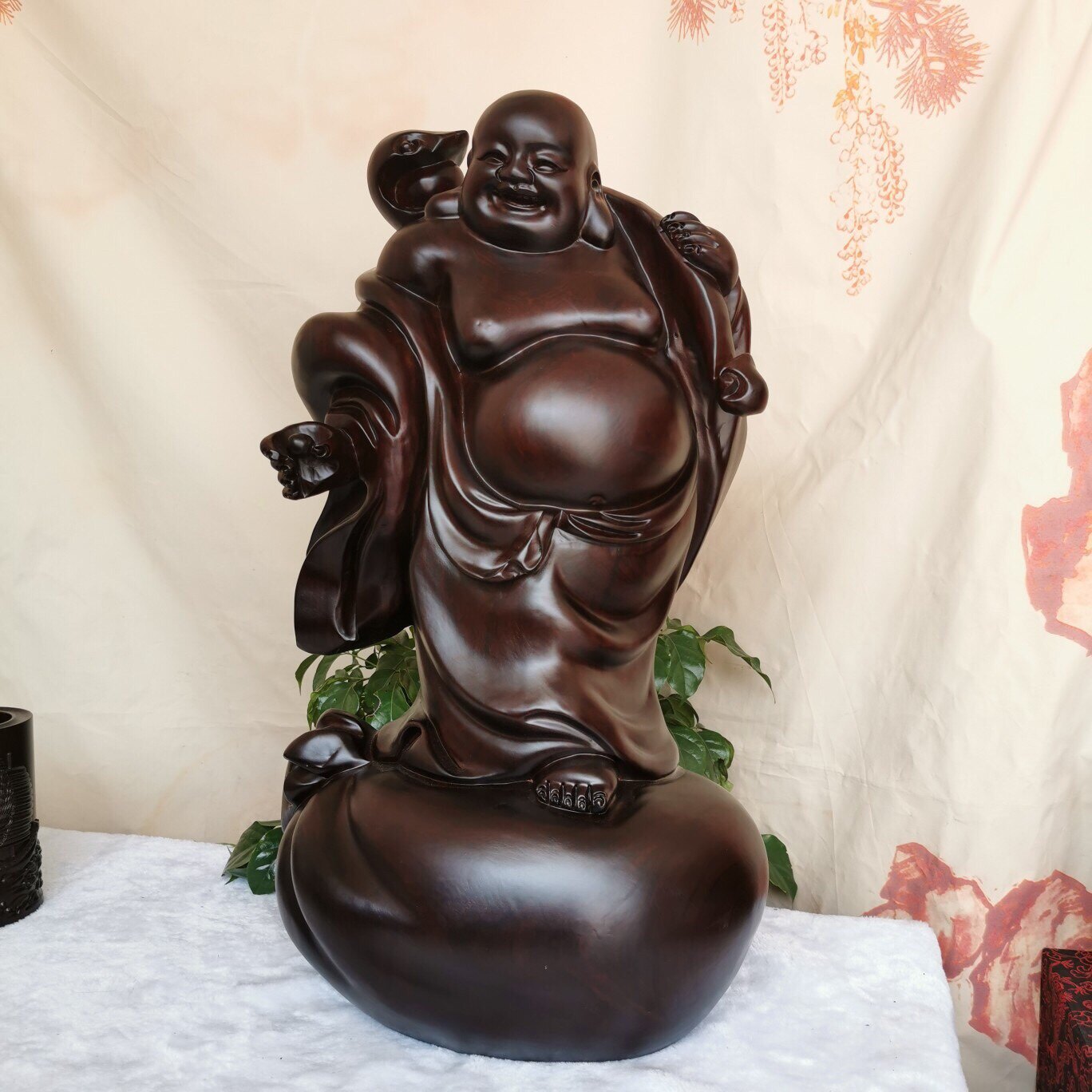 黑檀木弥勒佛像摆件大小号笑佛站佛实木弥勒镇宅玄关供奉红木木质