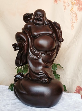黑檀木弥勒佛像摆件大小号笑佛站佛实木弥勒镇宅玄关供奉红木木质
