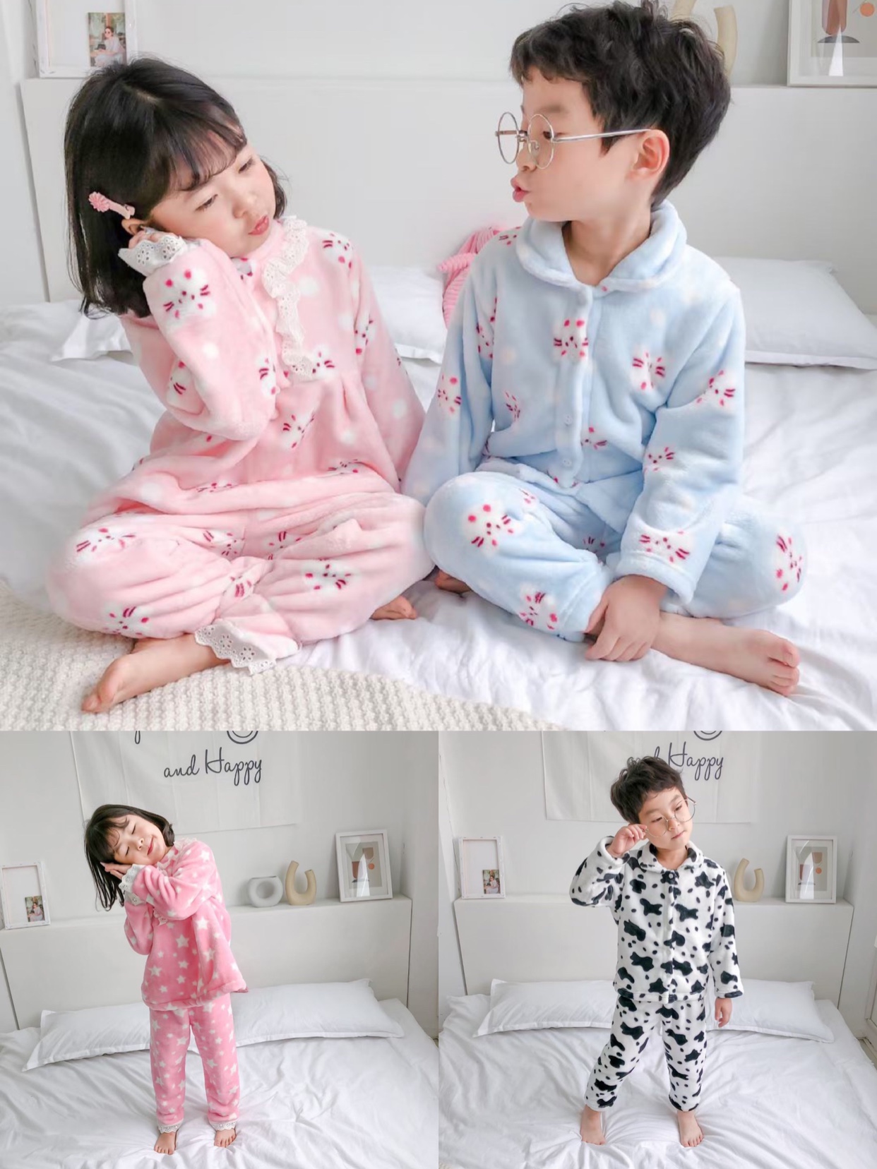 冬季女童加厚睡衣保暖可爱印花