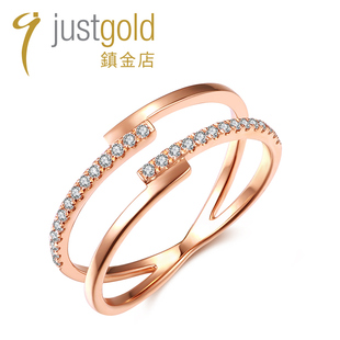 justgold鎮金店16分钻石18K玫瑰色黄金戒指7795122R