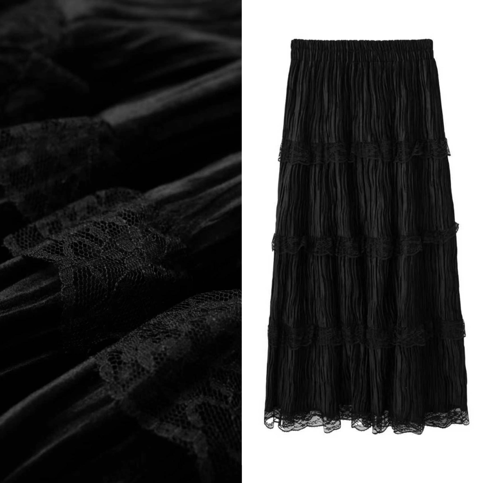 【玉米专享】法式芭蕾风蕾丝拼接丝绒A字蛋糕蓬蓬温柔显瘦长裙