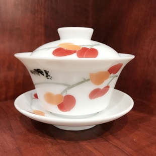 醴陵釉下彩手绘盖碗薄胎透光容量约160ml 一级品无瑕疵耐高温陶瓷