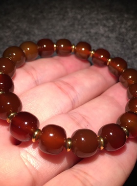 天然酒红色玛瑙药师珠手串