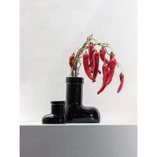 北欧ins风插花花器桌面摆件工艺品 简约现代大红色陶瓷鞋 子花瓶