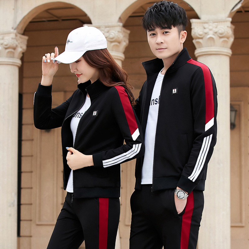 新款情侣运动套装春夏2023新款韩版休闲卫衣外套男跑步运动服三件