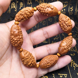 文玩橄榄核手串男士一念之间佛魔弥勒胡雕刻手串核雕原料把玩收藏