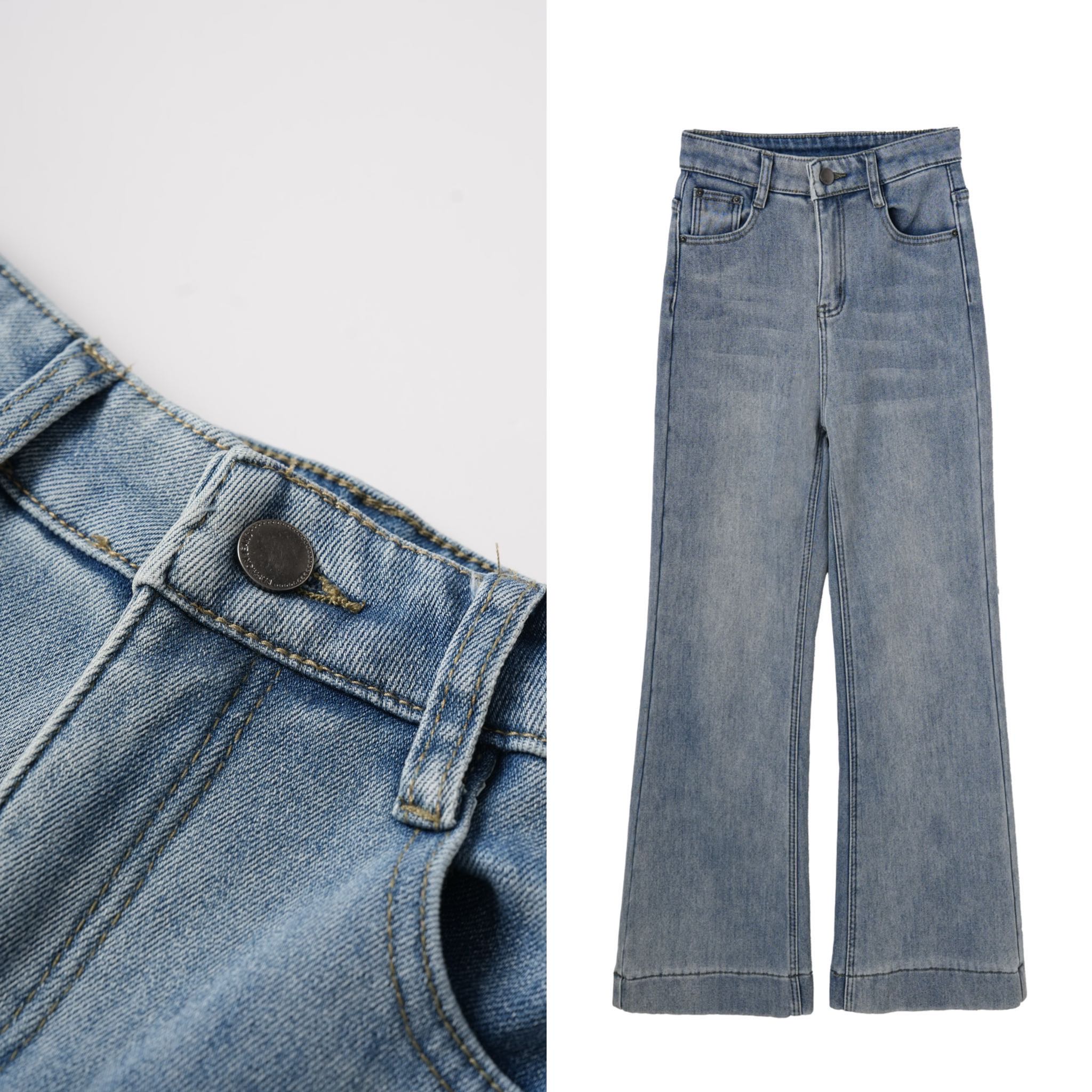 【爆米花专享】复古加绒微喇叭牛仔裤窄版直筒梨形报恩裤3378