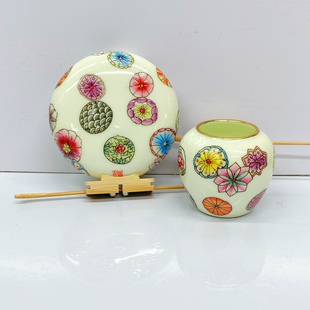 暗绿六丁相思白眼绣眼罐缸杯可用南笼方笼广笼手工绘画皮球花骨瓷