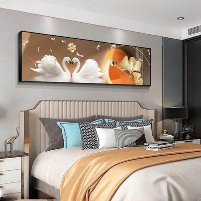 2022新款卧室床头画客厅沙发背景墙装饰画客房主次卧挂画横款晶瓷