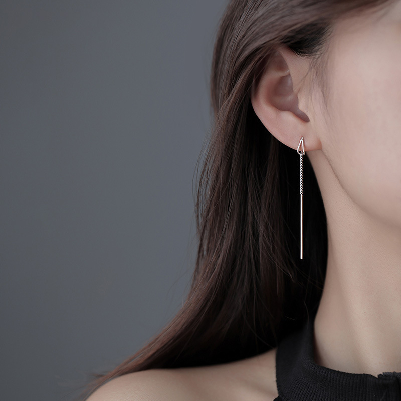 韩版S925银个性镂空耳环女复古时尚简约冷淡风耳线显脸瘦气质耳饰