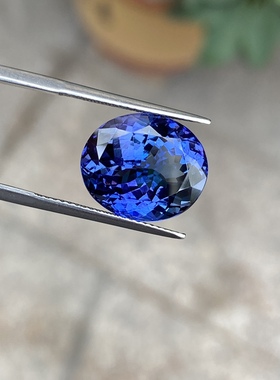 不美颜图 彩宝5A天然宝石蓝色坦桑石裸石戒面坠戒指18K金加工定制