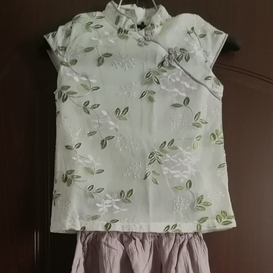 时尚甜美新款断号白色衣服藕色裙童装树叶刺绣套装唐仙女古民族风,童装/婴儿装/亲子装,唐装,淘宝优惠券,粉丝福利购,淘宝优惠卷
