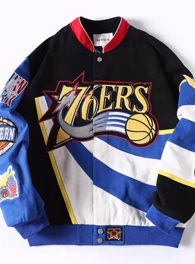 dudack新款76人队潮牌男女夹克古着加厚棒球服宽松短夹棉个性外套