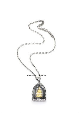 印花佛牌观音大士钛钢吊坠项链