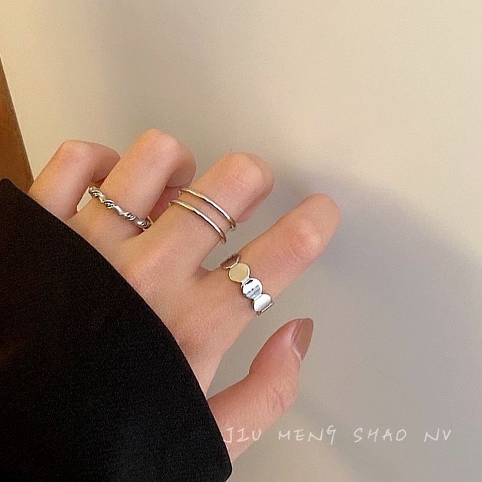 时尚少女欧美三件套戒指个性素圈ins冷淡指环小众食指戒尾戒B11