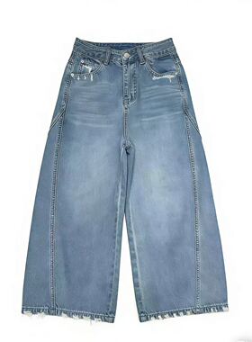 玉米专享～随性街头感磨破设计八分弯刀裤女6085#