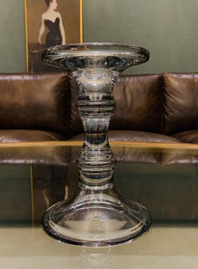 忠俊 纯手工制作 宫廷风灰色复古玻璃蜡烛烛台 婚礼派对摆台 欧式