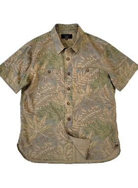 西里布全棉复古做旧印花半袖衬衫男咔叽复休闲小众短袖新品非rrl