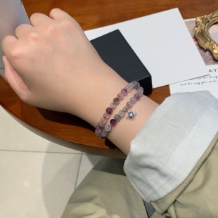 「纯银小福蛋」超级好运气天然超七水晶手链女三轮骨干手串女