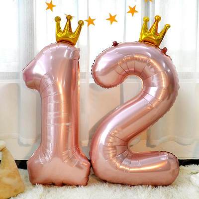 ins42寸大号粉色皇冠铝膜数字气球儿童1周岁生日派对装饰拍照道具