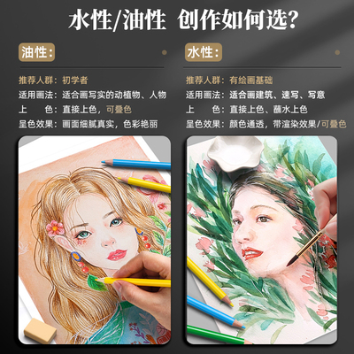 铅彩笔画画专用48色72彩色铅笔100彩铅水溶性油性美术生绘画小学