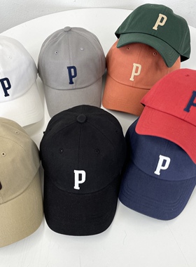 素颜有谱 P字母韩国代购棒球帽男女时尚帽子夏季防晒可调节鸭舌帽
