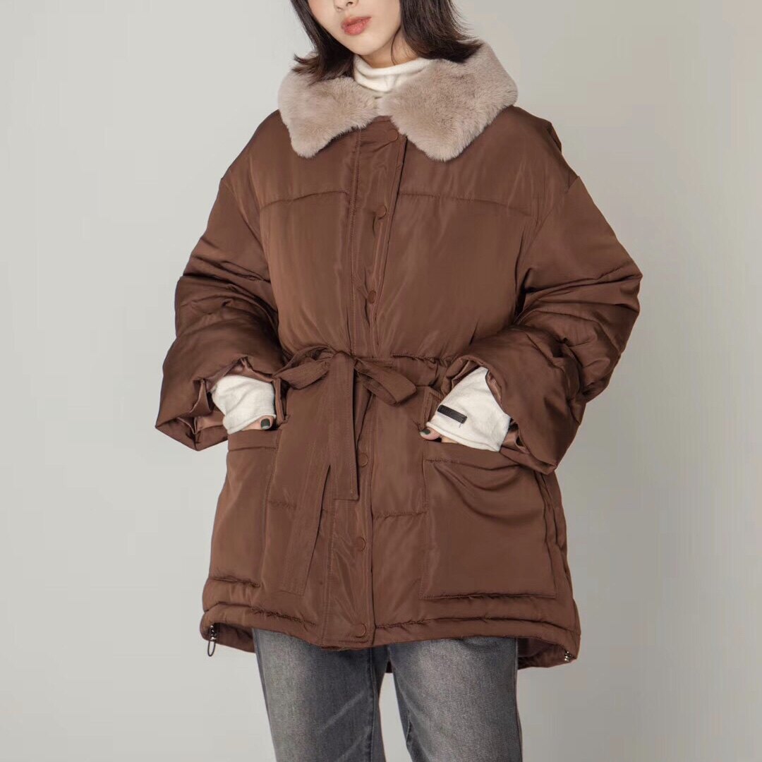 范洛2020秋冬季新款宽松棉衣棉服女花苞袖收腰短款面包服棉袄外套