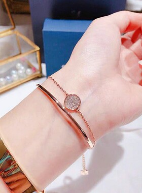 双层玫瑰金水晶手链江疏影同款