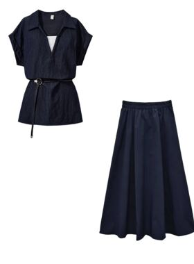 【小乐专享】套装女洋气减龄系带收腰显瘦衬衫上衣阔腿裤套装4012