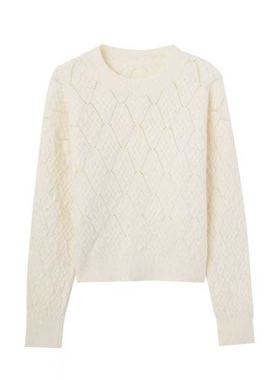 【玉米专享】圆领亮丝镂空钩花长袖针织打底上衣通勤53290#