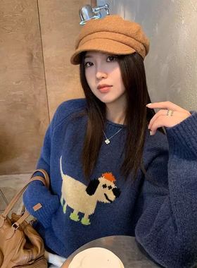【甜甜圈粉丝专享】提花圆领小狗休闲毛衣25121806