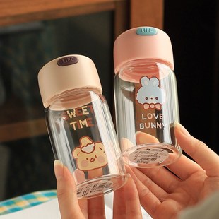 玻璃杯女学生少女心带盖耐高温创意潮流便携超小号迷你透明水瓶子
