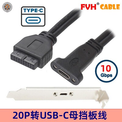 FVH 主板20p台式USB 3.1 USB-C Type C母转3.0 19pin公头延长线UC