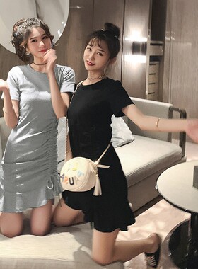 气质新款荷叶边连衣裙女士大码显瘦包臀裙夏季鱼尾性感辣妹风短裙