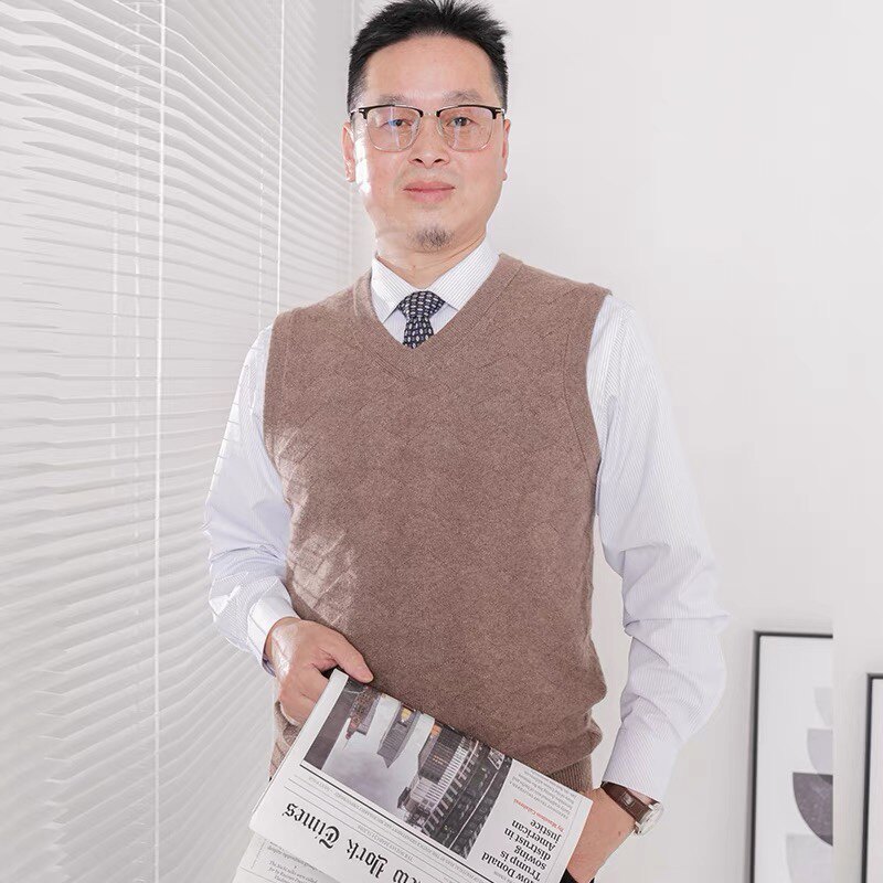 羊绒衫男人绅士爸爸坎肩马甲商务V领套头织菱形套衫