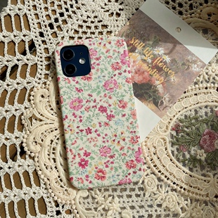 定制手工法式复古清新少女碎花布艺手机壳iPhone13141516promax