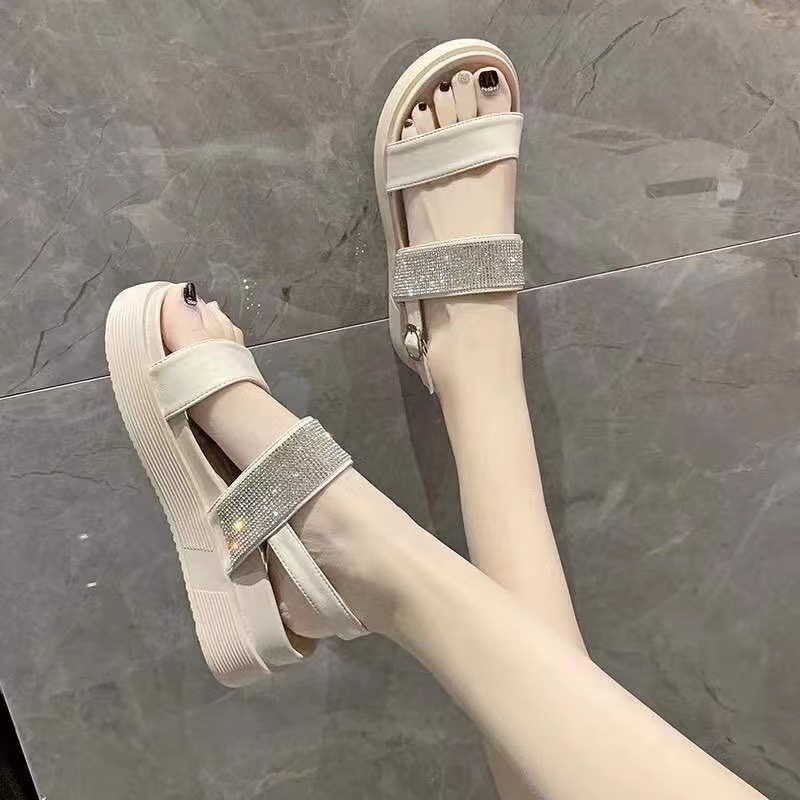 Women's shoes round head thick bottom muffin bottom one-line hot-dip buckle Roman father sandals