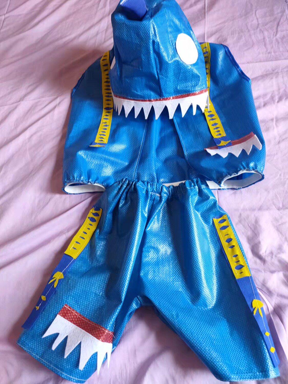 儿童环保表演服恐龙衣服走秀服装编织袋演出服蓝色海洋衣服手工DI