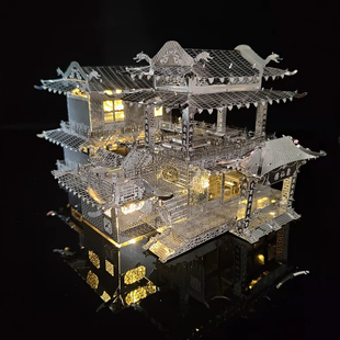 3D立体金属建筑拼图DIY手工制作益智拼装 聚仙楼客栈 模型玩具