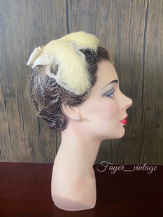 售罄 天鹅湖vintage西洋古董帽子貂毛女帽头饰复古帽饰